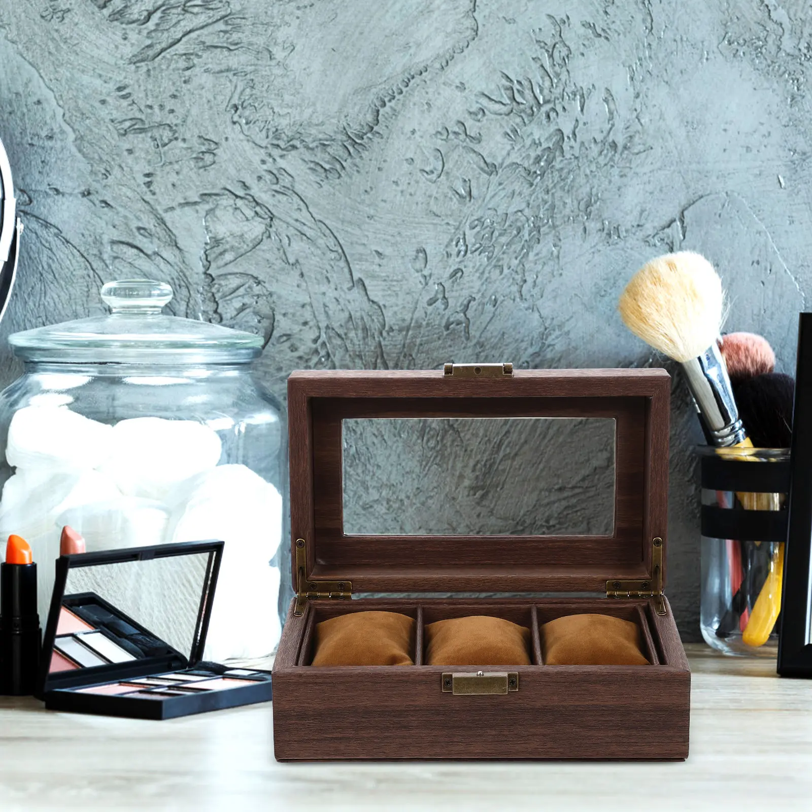 Portable Desktop Wood Watch Display Case Organizer Men Women Multi-functional Bracelet Dustproof Wristwatch Storage