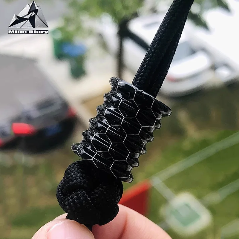 Black Honeycomb Resin Umbrella Rope Knife Pendant DIY Backpack Keychain Pendant Knife Bead EDC Tool Accessory