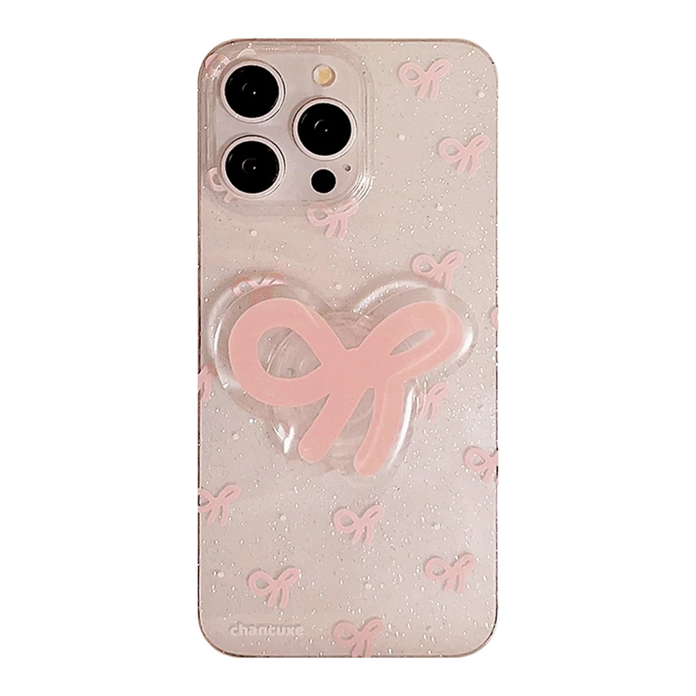 Korean INS Glittering Pink Bowknots Stand Girly Fashion Phone Case for iPhone 15 14 13 Pro Max Back Cover for 12 Pro Funda