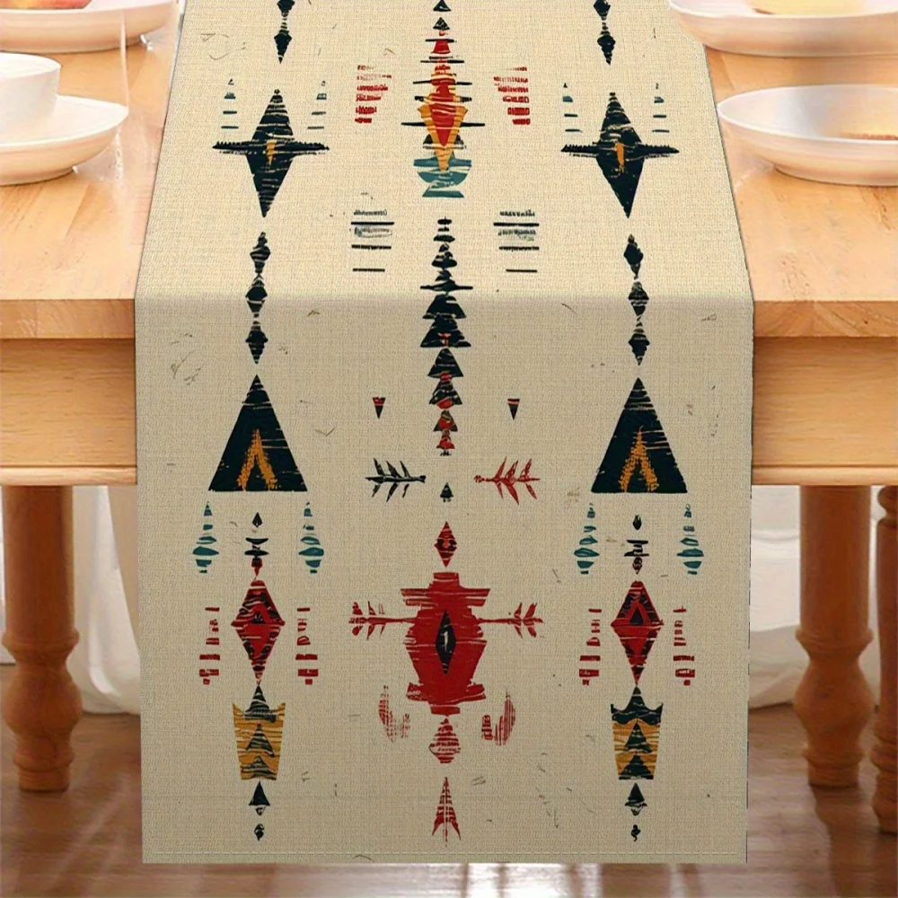 1pc Bohemian Table Runner with Colorful Geometric - Fairy Tale Themes,Festive Table Decor,Bohemian Style Decor