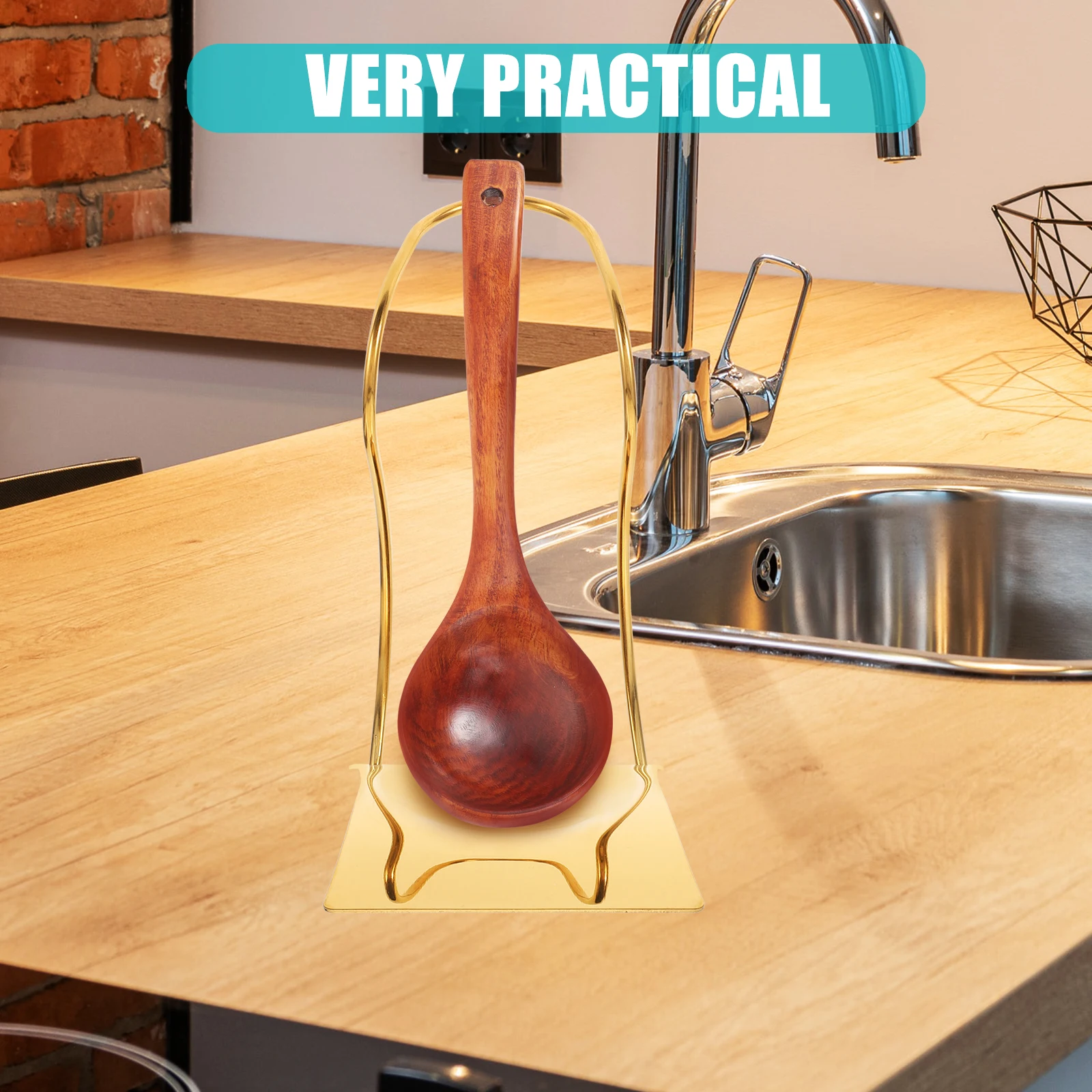

Stainless Steel Holder Golden Finish Ladle Rest Spoon Rack For Kitchen Utensils Storage Soup Spoon Stand Countertop