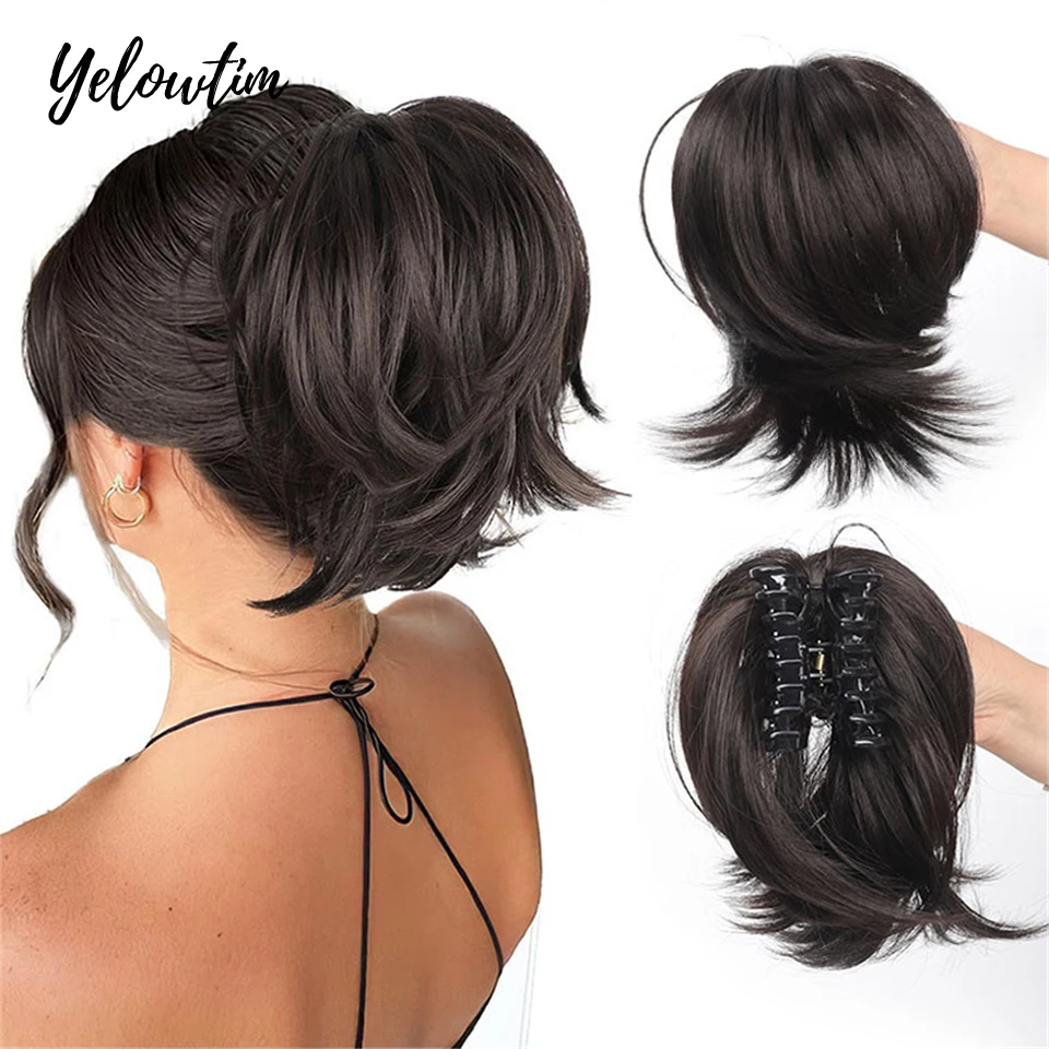 

Messy Bun Hair Piece Claw Clip in Hair Buns Hair Piece for Women Straight Short High Ponytail Extension Tousled Updo For Girls