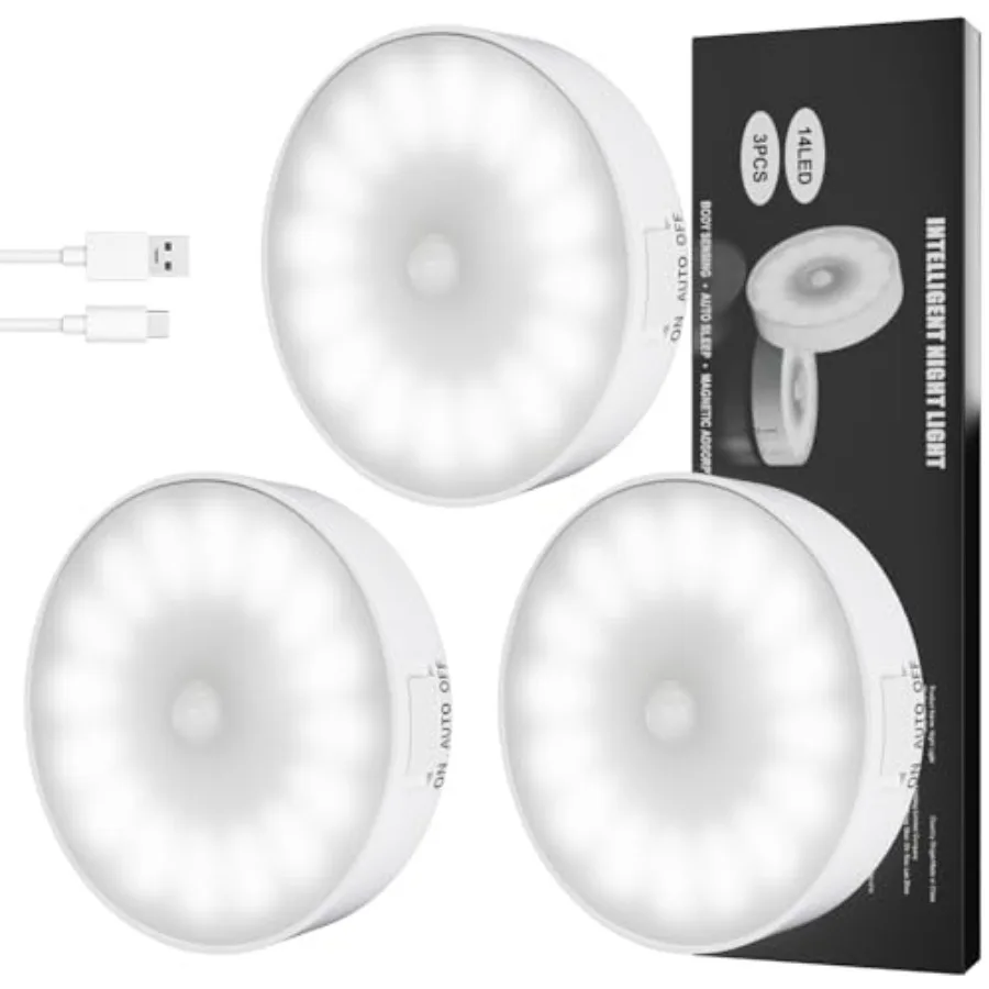 

Motion Sensor Light Indoor [Upgraded 14 LEDs], Rechargeable Night Light, Wide Detection Range, 3 Light Modes, Bedroom Closet Li