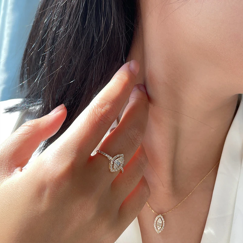 Aazuo Luxury Jewelry 18K White Gold Yellow Gold Real Diamonds Jewelry Set  Horse Eye NecklaceGifted For Women Engagement Party