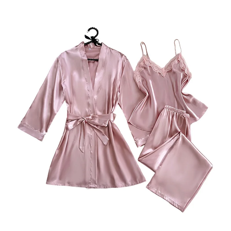 

Autumn and winter nightgown bathrobe sexy ice silk suspender pajamas pajamas women's loungewear