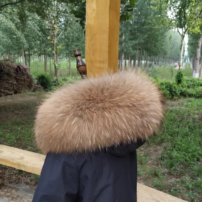 100% Real Raccoon Fur Collar For Parkas Coats Luxury Warm Natural Raccoon Scarf Women Large Size Black Scarves Detachable Shawl