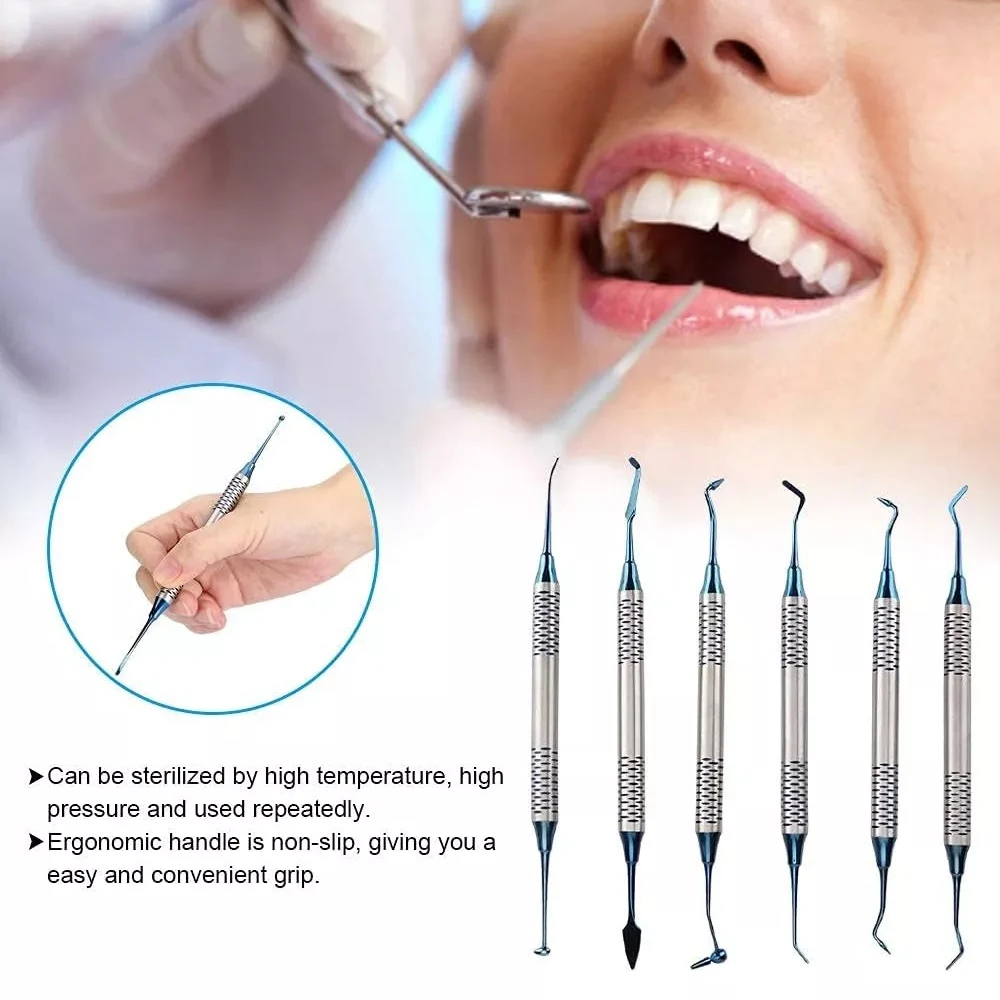 Teflon Dental Resin Spatulas Kit Composite Filling Tools Resin Modeling Finishing Instruments Stainless Steel 6pcs/Set Dentistry