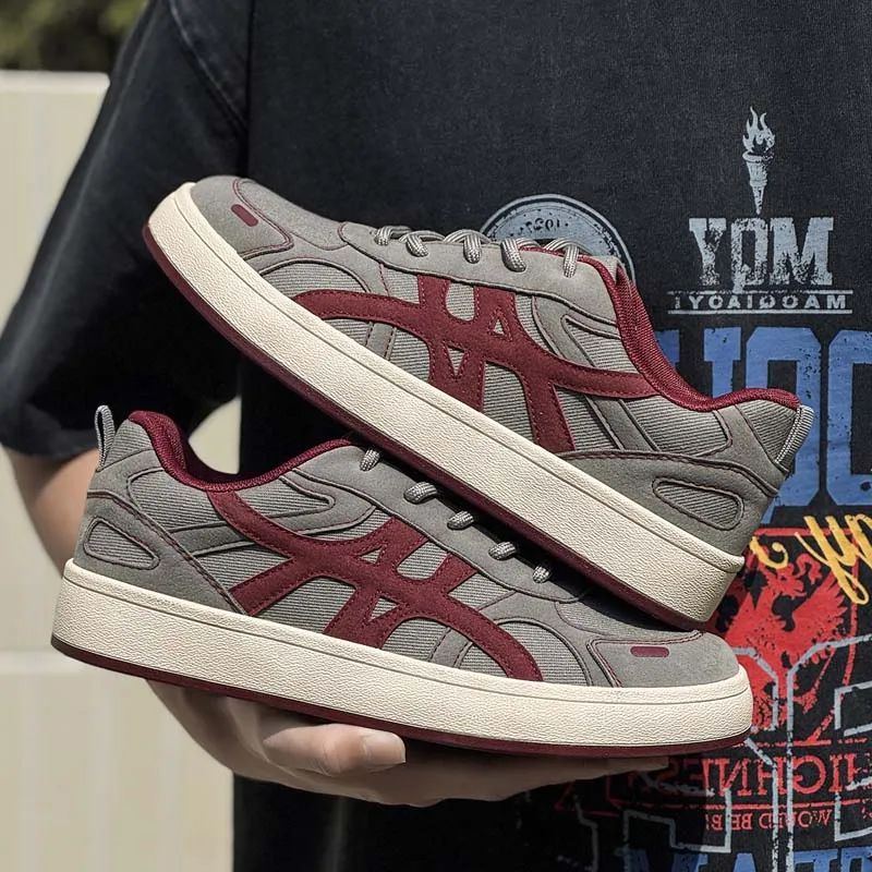 

Maden Men's Retro Color Block Casual Skate Shoes Chunky Platform Soft Sole Lace-Up Round Toe Board Shoes Street Trendy Sneakers