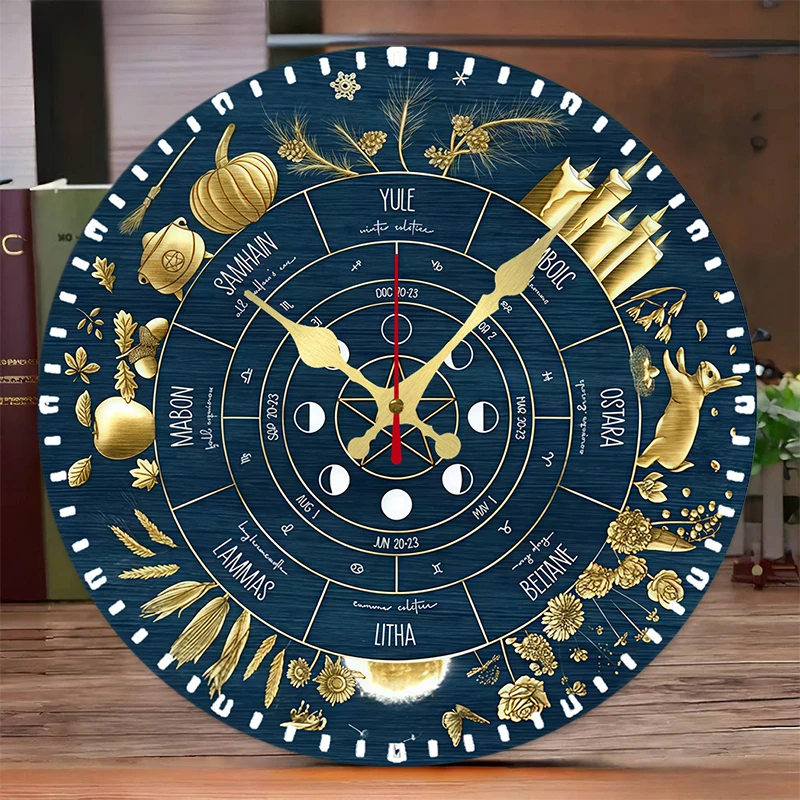 Rabbit Harvest Theme Wooden Round Silent Hanging Wall Clock, Suitable For Living Room, Office,Study Room,Bedroom,Home Decoration