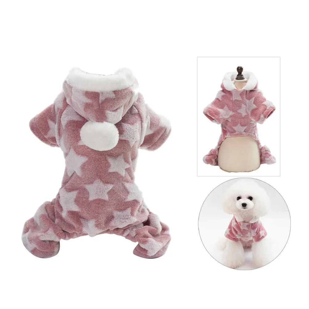 Star Pattern Fleece Dog Clothes Autumn Winter Hoodies Pet Coat Dog Clothes  Chihuahua Small Pet Dog Coat(Pink,M)