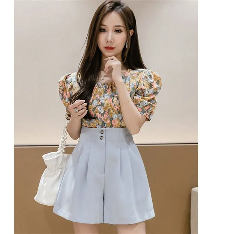 

New Fashion High Waist A-line Pleated Shorts Skirts Women Summer Solid Color Wide-leg Shorts Office Lady Casual Shorts HH-109