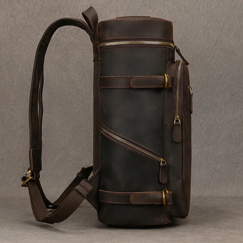 Vintage Genuine Leather Men\'s Backpack Large capacity travel bag crazy horse leather male 14\