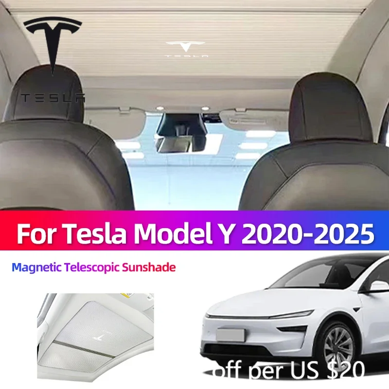 

Car Sticker For Tesla Model Y 2020-2025 Sunroof Sunshade Tools Magnetic Retractable Integrated Roof Insulation Sunshade Car Modi