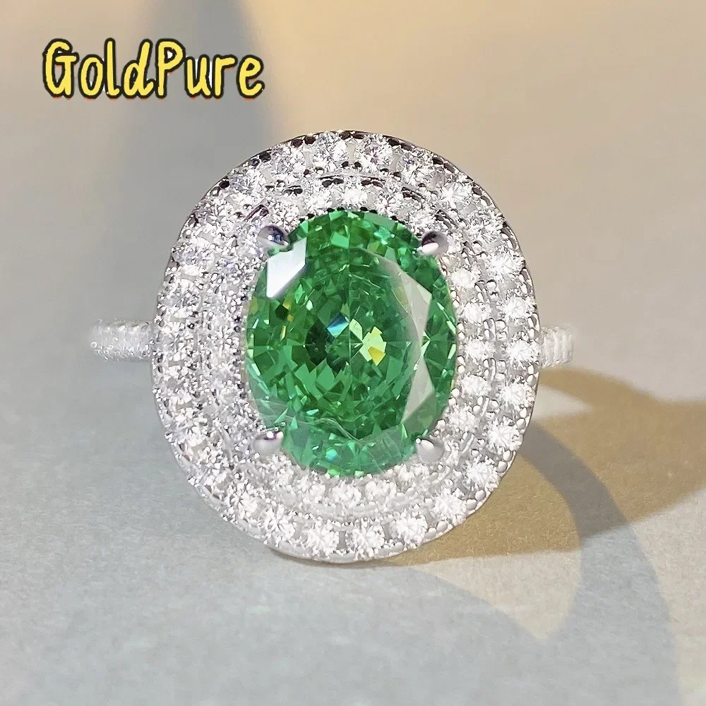 

Goldpure Luxury Solid Platinum PT950 Women's Ring Full Diamond Green Moissanite Ring