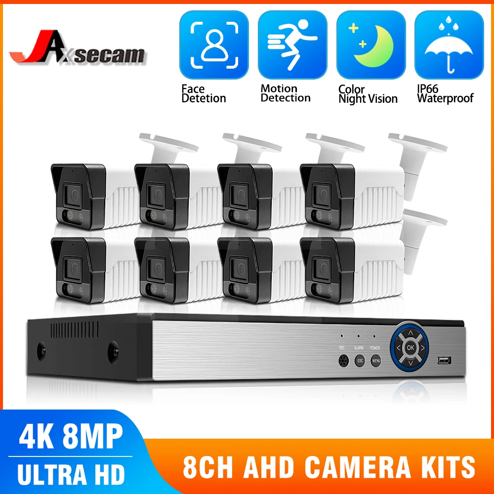 8 Channel kamera CCTV 4K dan Kit sistem keamanan kamera deteksi Warna penglihatan malam XMEYE 8MP Video HD pengawasan DVR Kit 8CH