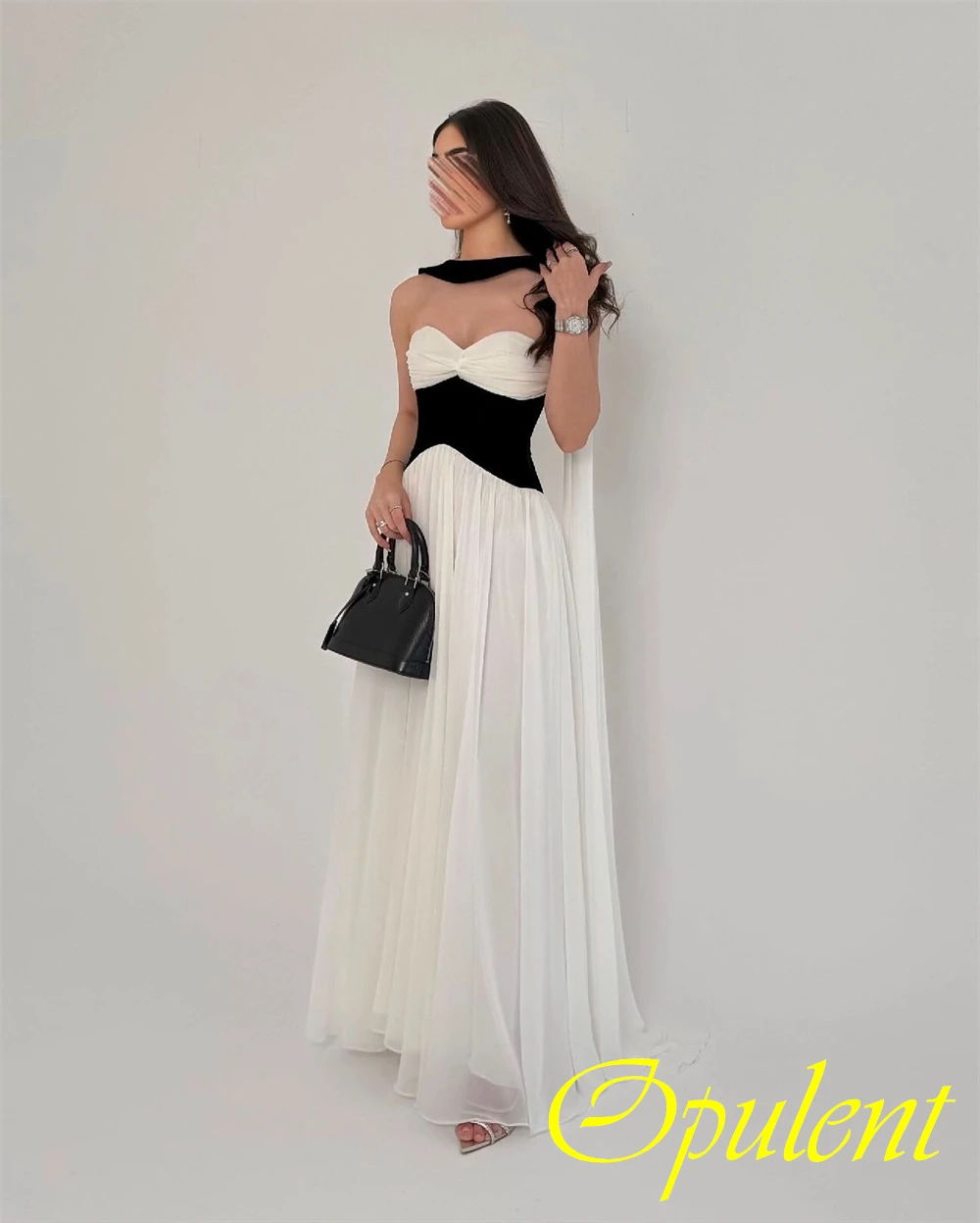 

Customized Temperament Sweep Train Chiffon Evening Dress Elegant Strapless Prom Dresses Simple Sweetheart Special Occasion Gowns