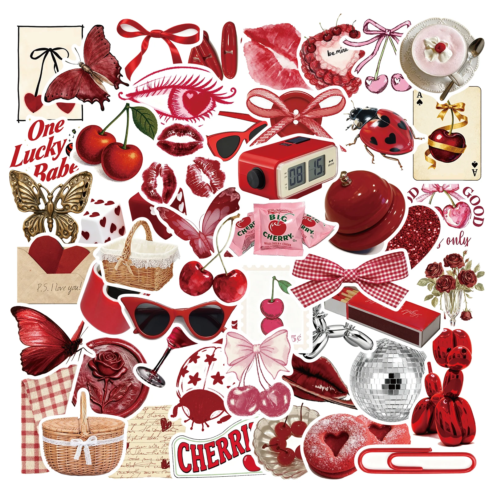 50 Pegatinas de Chicas Cereza, Lindas Calcomanías de Frutas para Laptop, Botella de Agua, Equipaje, Teléfono, Maleta, Patinetas, Regalos para Niñas