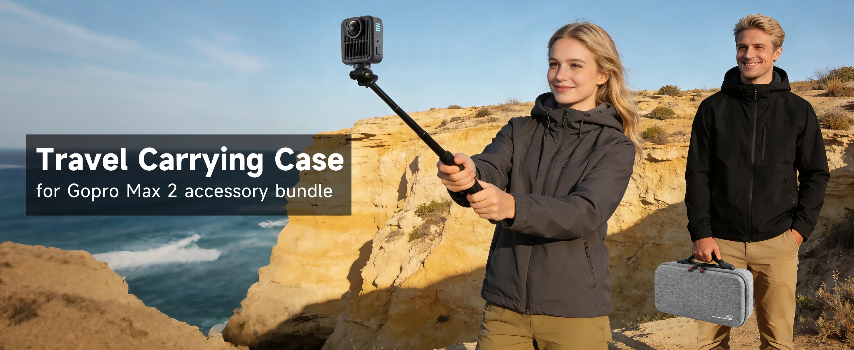 Tragetasche für Gopro Max 2 Aufbewahrungs-Reisetasche Zubehör Kompatibel mit Doppel-Akkuladegerät 4ft (1,2m) Verlängerungsstange – Detail 1