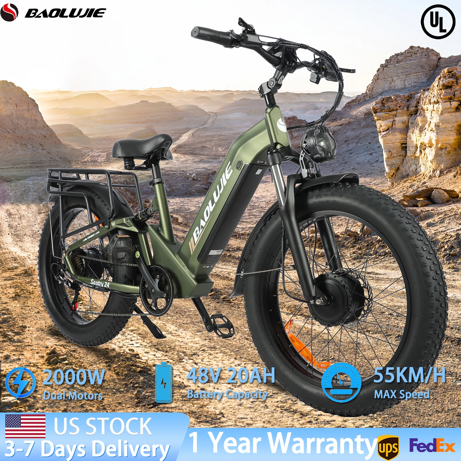 

BAOLUJIE 2402 2000W Daul Motors E-Bike Electric Bike for Adults 48V20AH Long Range Ebike 35MPH Electric Bicycle【1 Year Warranty】