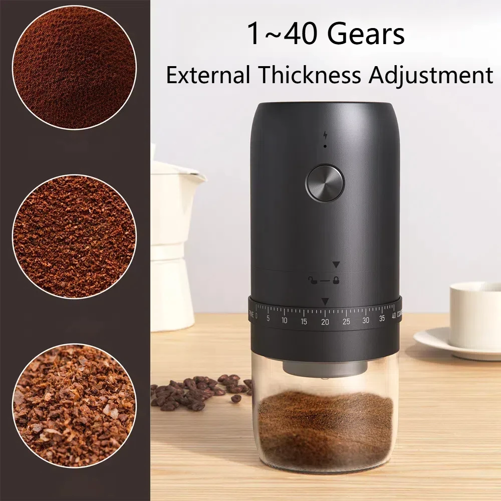 Portable 1800mAh Electric Coffee Bean Grinder 40 Gears External Adjustable Home Rechargeable Grinders Household Coffee Machine