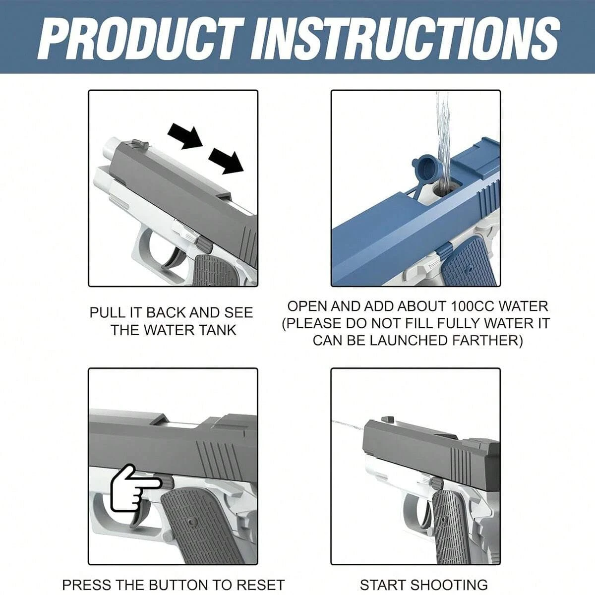 Water Blaster Pistol Toy para crianças e adultos, pistola M1911, piscina de verão, jogos de tiro na praia