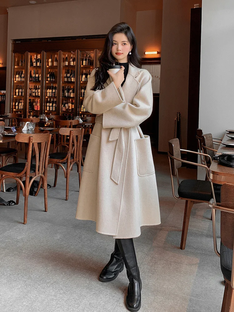 

2024 Autumn and Winter New 30% Camel Wool Long Coat Nightgown Woolen Coat High-End Trendy Trench Coat