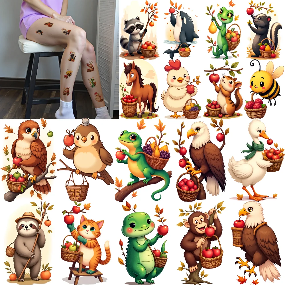 

28 шт., временные татуировки, мультяшные наклейки, наклейки с мультяшными животными, водонепроницаемые долговечные наклейки для тела для рук, плеч