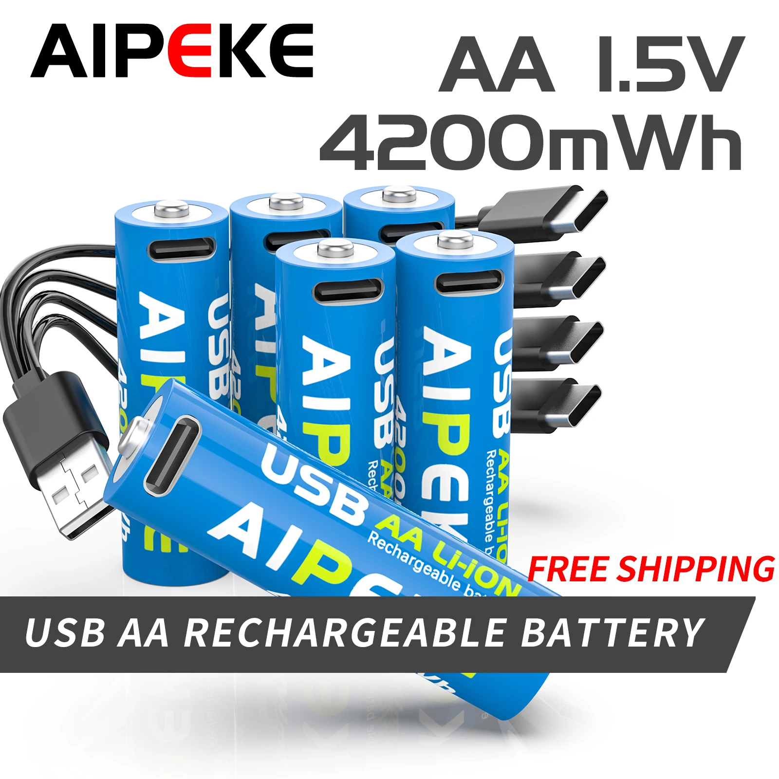 

AIPEKE AA USB lithium battery 1.5V 4200mWh Rechargeable Batteries with 4-in-1 USB Cable for Toys Mouse aaa rechargeable battery