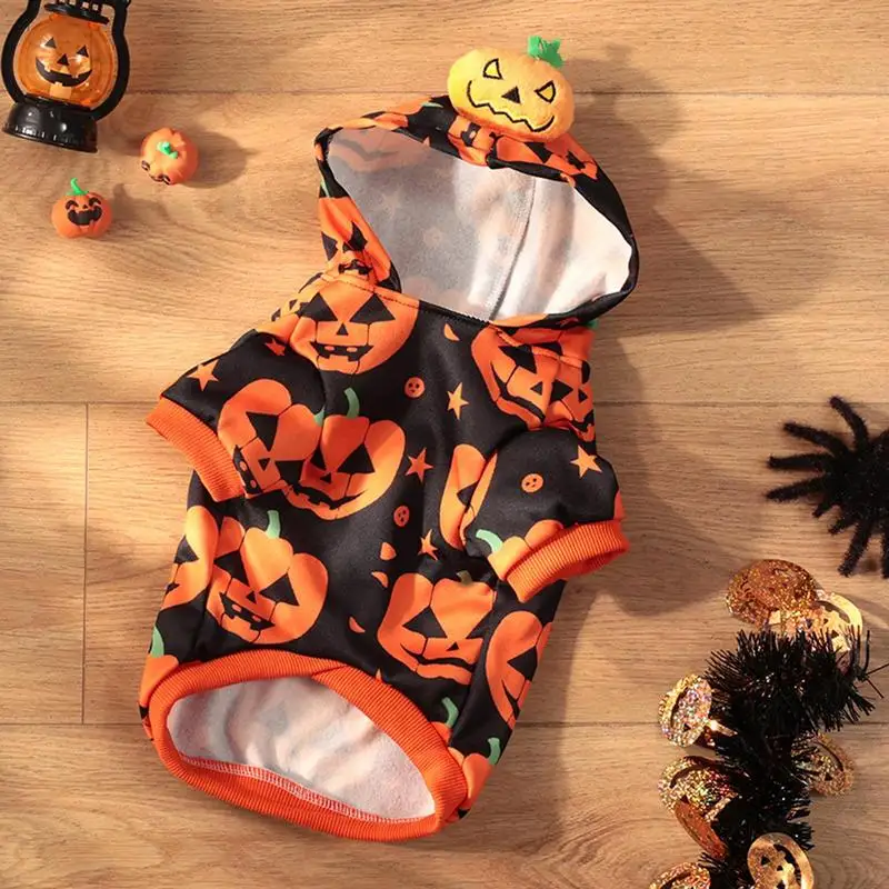 Pumpkin Costumes For Dogs Pet Cosplay Halloween Hoodie Stretchable Funny Spooky Holiday Party Outfit Apparel For Pet Carnival