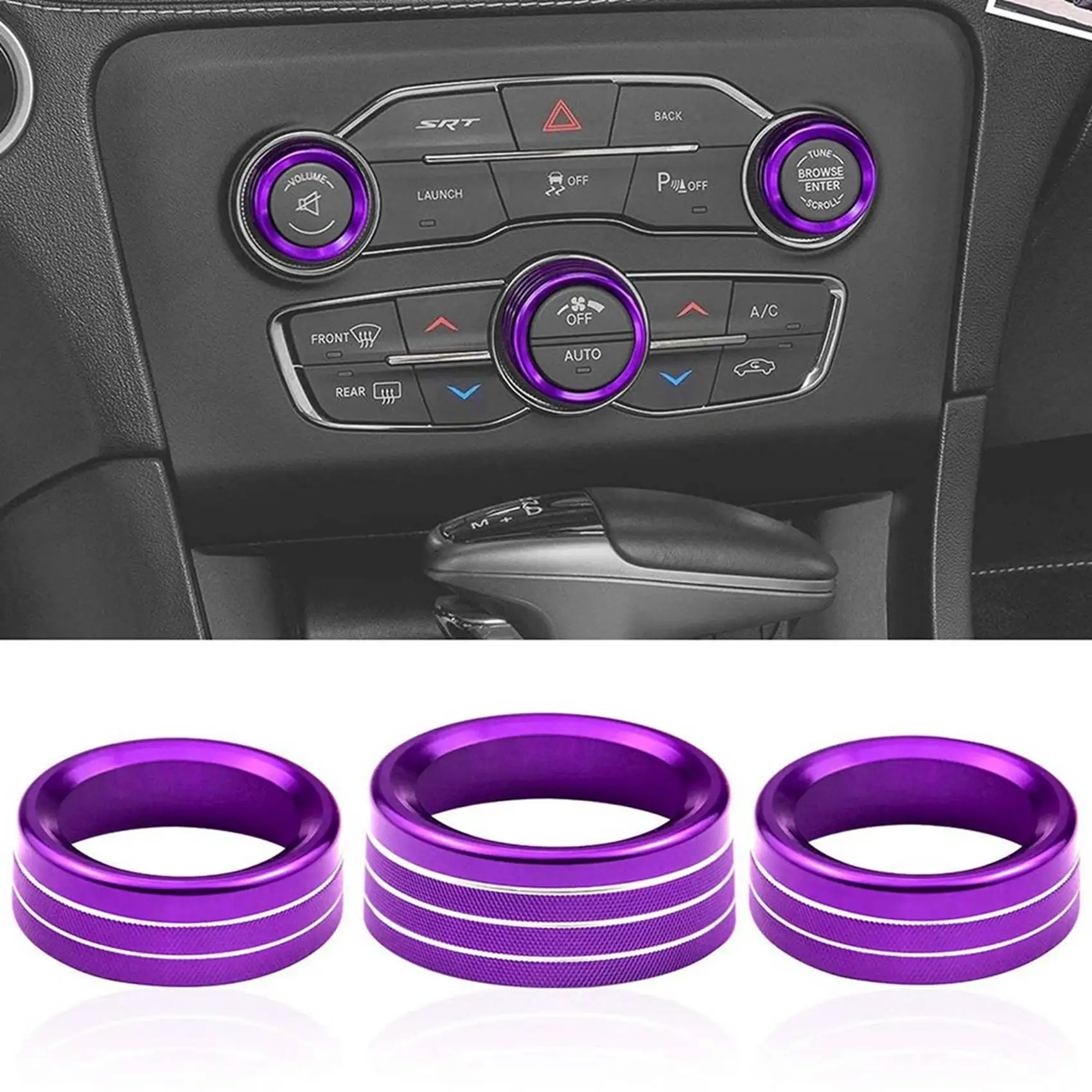 Air Conditioner Switch Cover CD Button Knob Ring Trim for Dodge Challenger Charger Chrysler 300 300S 2015-2020,Purple