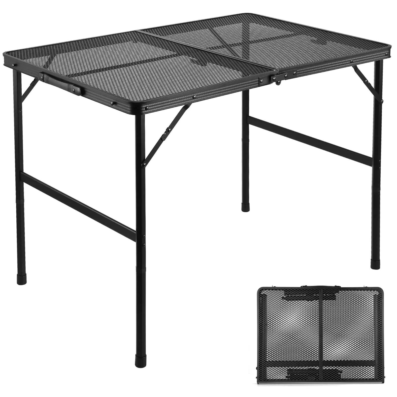 Grilltisch für den Außenbereich, leichter, zusammenklappbarer, tragbarer Grilltisch aus Aluminium mit Metallgitter für Camping, Kochen, Grillen, Wohnmobil, Picknick