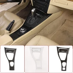 LHD For BMW 3 Series E90 E92 E93 2005-12 ABS Carbon Fiber/Silver Center Console Gear Shift Frame Panel  Sticker Car Accessories
