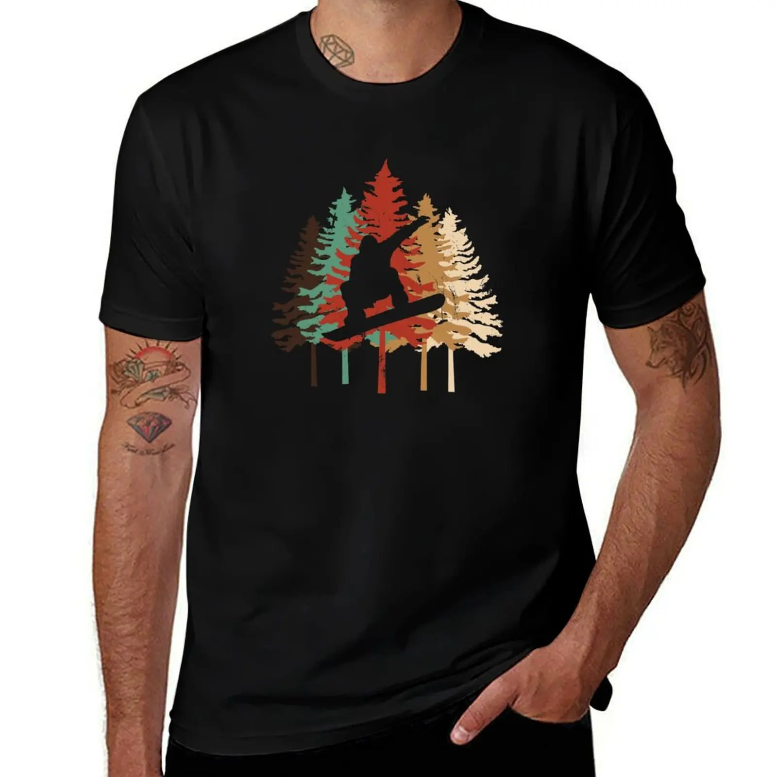 

Snowboarding gift Design Vintage Pine Tree Style print T-Shirt t shirts for man cotton funny t shirt man cotton T-Shirt