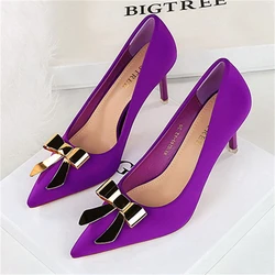 BIGTREE Spring Fashion Butterfly-knot Pumps Pointed Toe Woman Thin Heels Elegant Ladies Shoes Zapatillas De Mujer