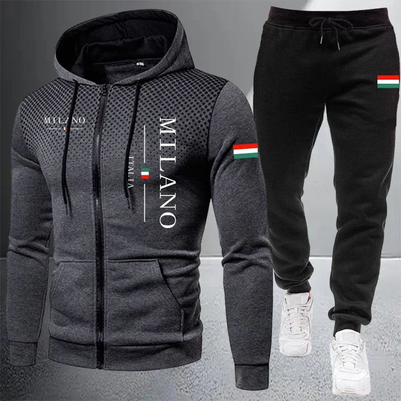Autumn Winter Men's Jacket Tracksuit Printing Zip Hooded Sweatshirt Coat Outdoors Sports Clothes 2026 Casual Single Tops Pants view 4