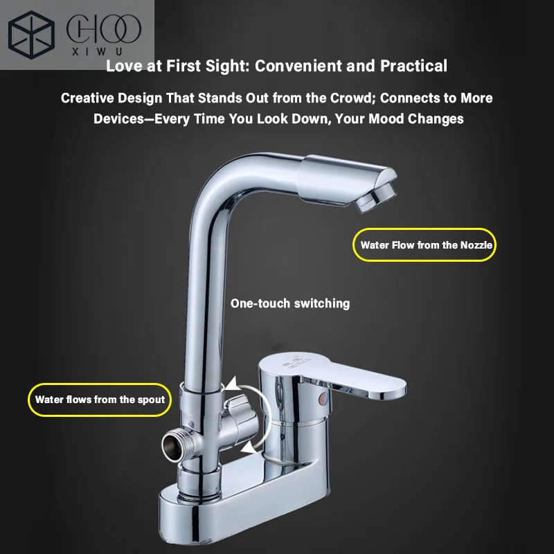 Two-in-One Sink Faucet with Shower Head—Dual-Purpose for Bathroom Sink, Bathing, and Hair Washing (Hot and Cold Water)