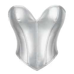 Side Zipper Bustier Crop Top Short Torso Overbust Corset Silver Heart Shape Shaper