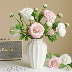5Pcs Moisturizing 3-head Dew Lotus Peony Real Touch Artificial Flowers Luxury Home Table Decoration Fake Flowers Wedding Decor