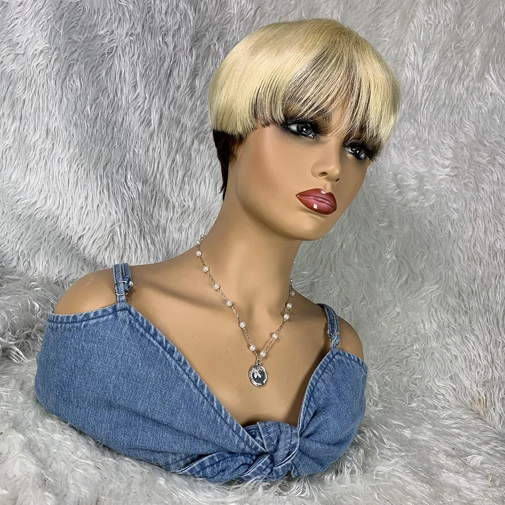 

Short Wigs Human Hair Brazilian Remy Hair Straight Pixie Cut Wig Full Mechanism Cheap Human Hair Wig 150 Density Natural 1B613