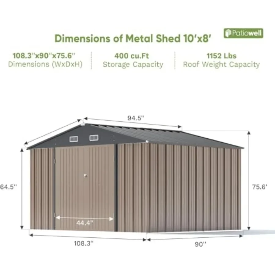 Outdoor storage shed for feet, metal construction, gray color, rust-resistant and weatherproof design