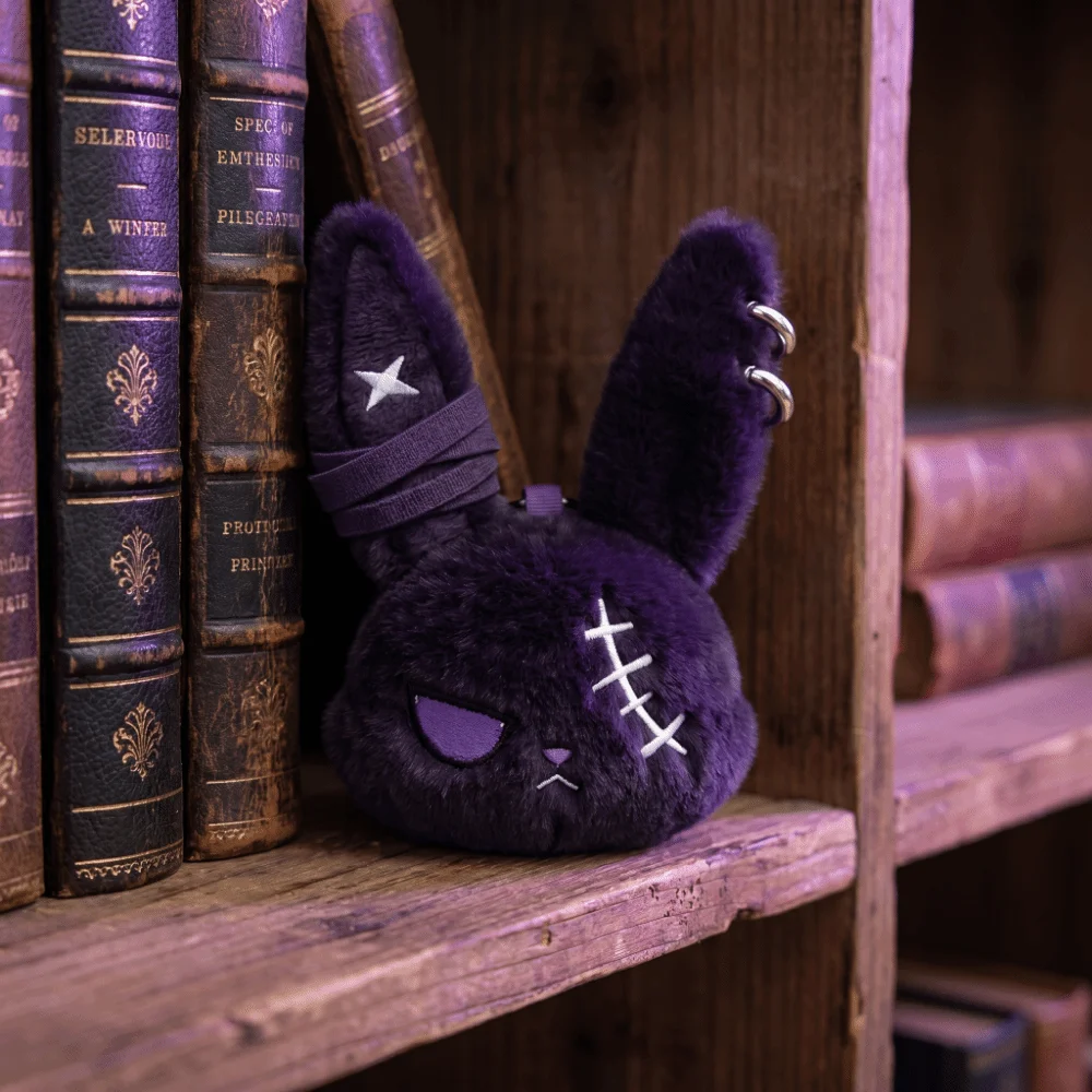 PP Cotton Bunny Keychain Gothic Animal Wounded Rabbit Keyring Spooky Design Dark Style Cute Furry Bag Pendant Gift For Girls