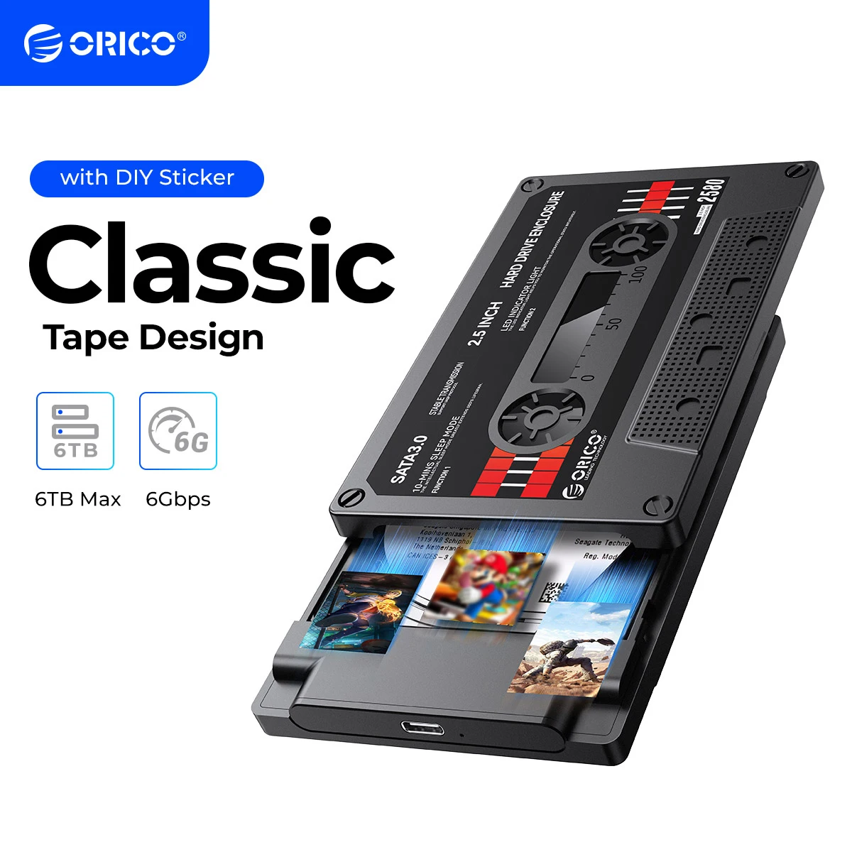 ORICO Hard Drive Enclosure 2.5 SATA to USB3.0 External Hard Disk HDD Case 5Gbps / 6Gbps Type-C HD Portable Box With DIY Sticker