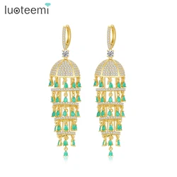 LUOTEEMI National Green CZ Earrings Drop Lab Special Design for Women Girls Hoops for Party Prom Accessories New Fashion Gifts