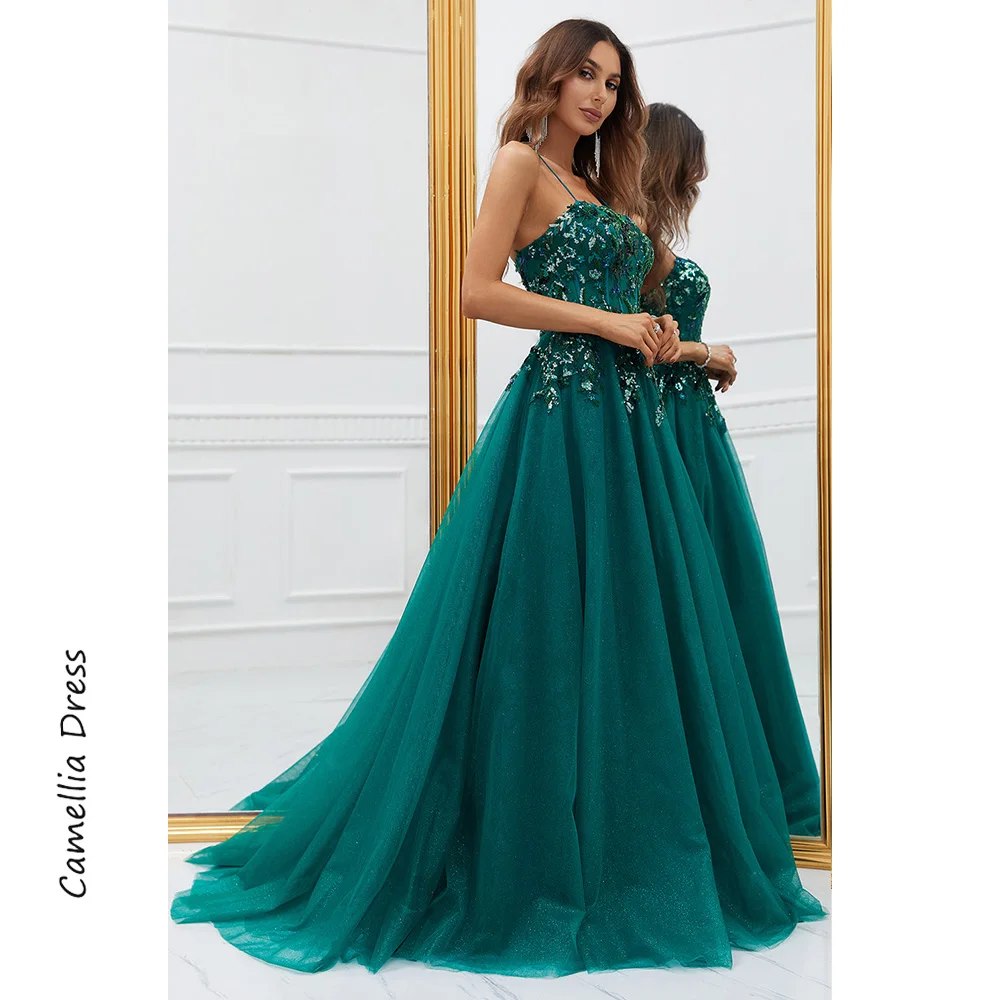 Rotterdam Kly-Robe de Soirée en Tulle Vert Foncé avec Appliques, Robes Formelles, Une Ligne, Éducative