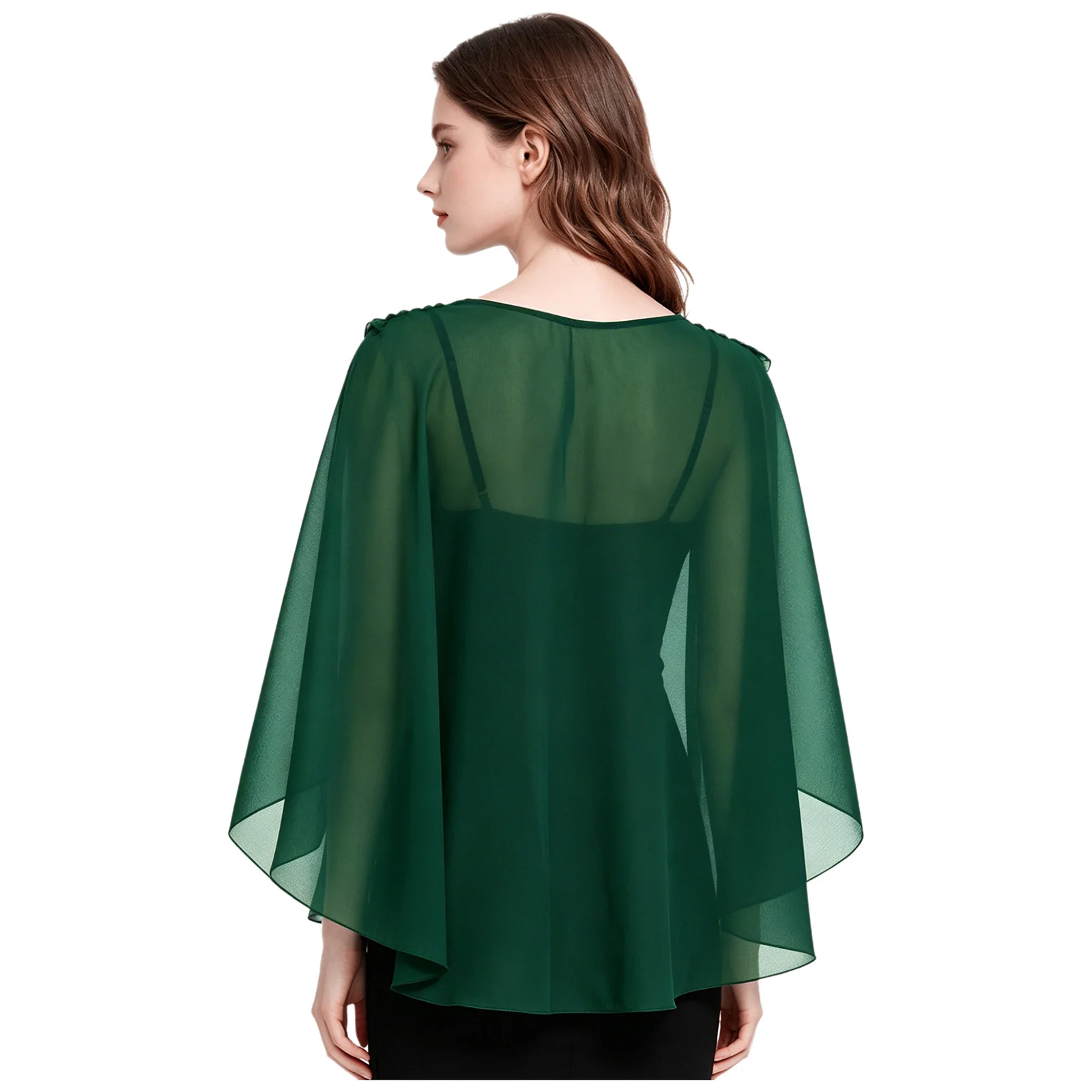 Womens Elegant Sheer Chiffon Shawls Cowl Neck Sleeveless Flowy Capes Shrugs Wraps for Evening Dress Bridesmaid Wedding Cover Up