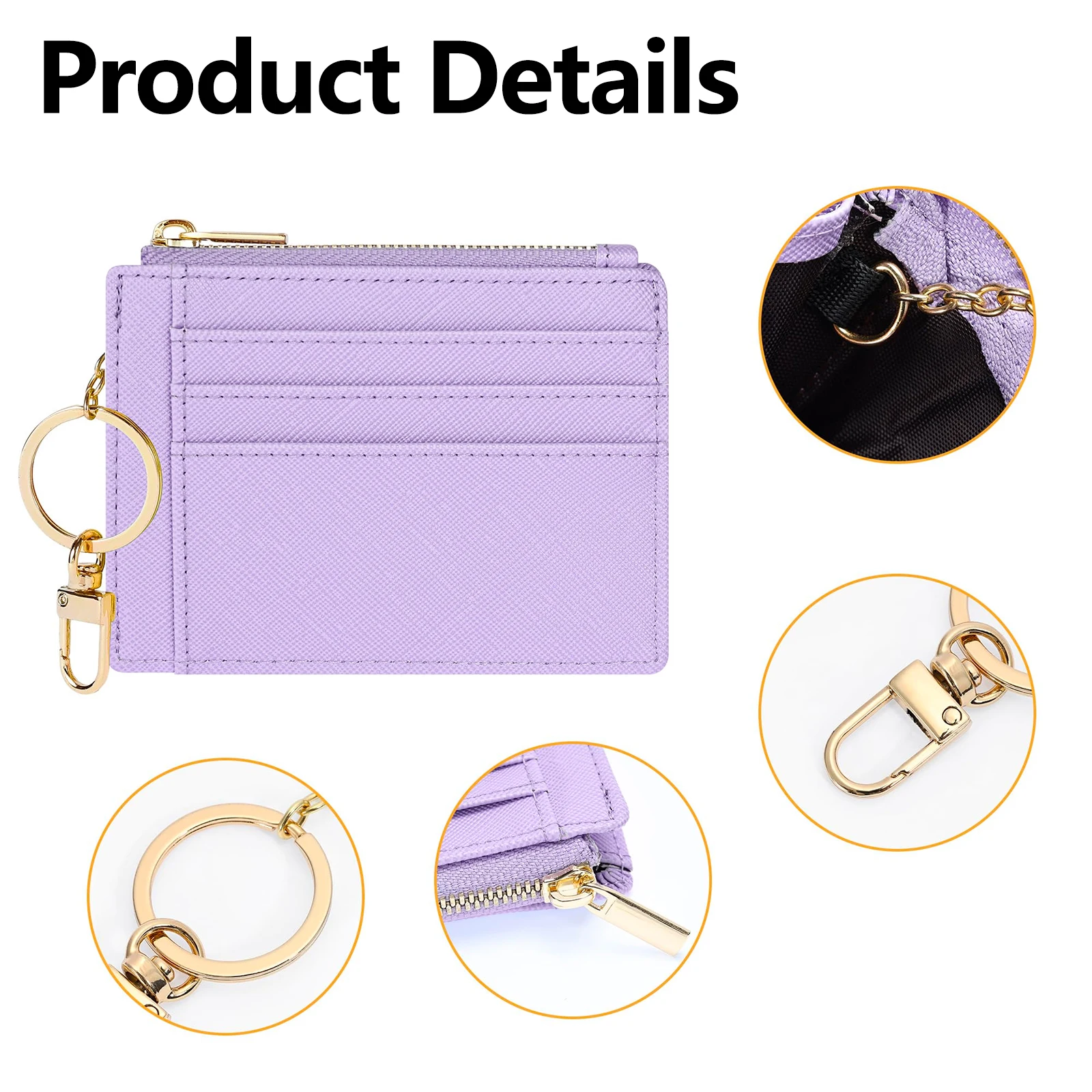 محفظة جلدية للعملات المعدنية، حامل بطاقات، حافظة مفاتيح، 3 فتحات للبطاقات، فتحتان جانبية، نافذة واحدة لبطاقة العمل الشفافة، وجيب واحد بسحاب. ZMT #3