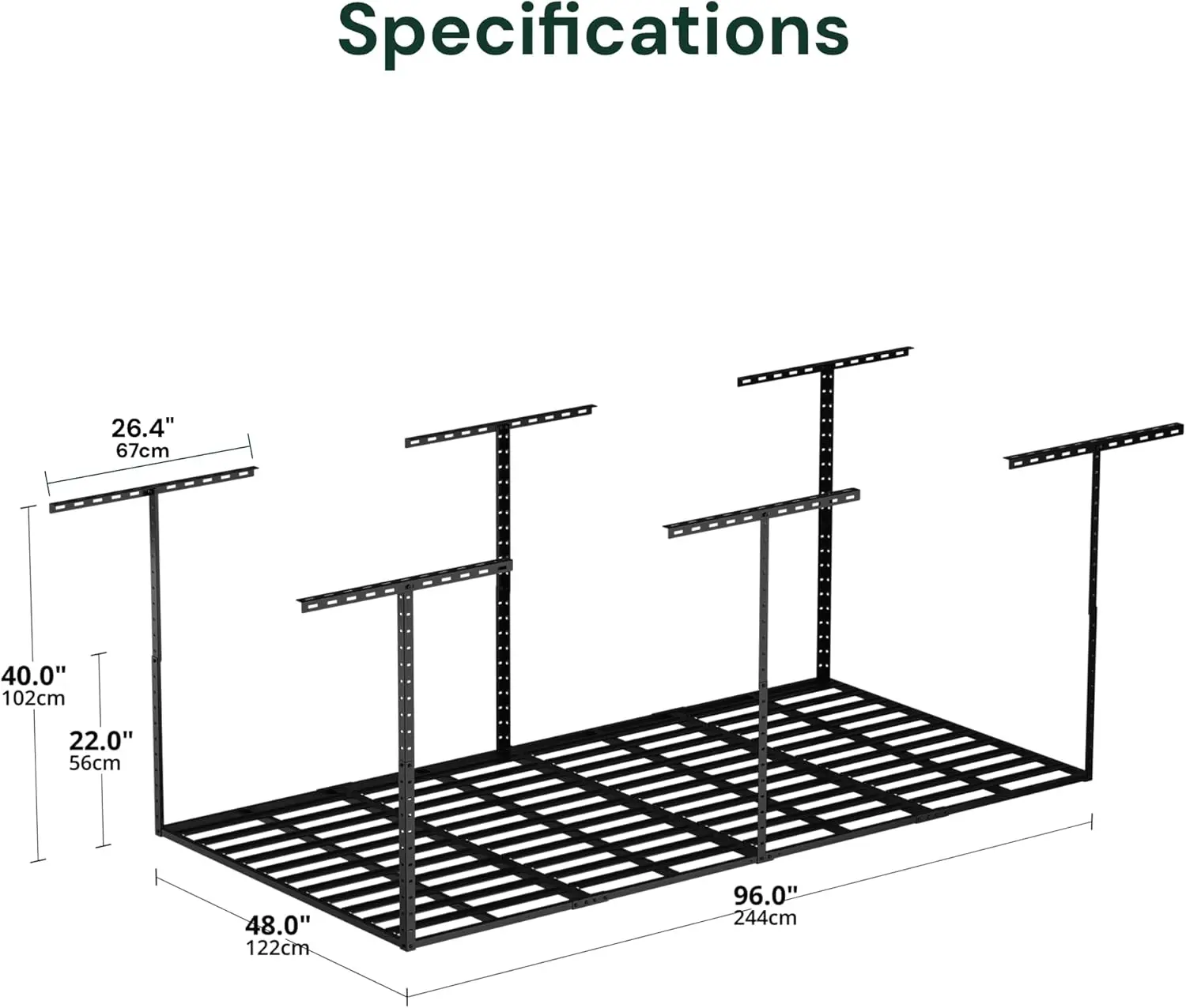 4x8 Garage Storage Overhead Rack Organization, Adjustable Ceiling Mounted Storage Racks, 750LBS Weight Capacity, 22"-40" Ceiling