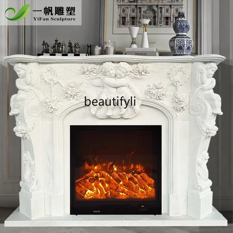 

P Marble fireplace French fireplace White marble beige stone fireplace Living room decoration