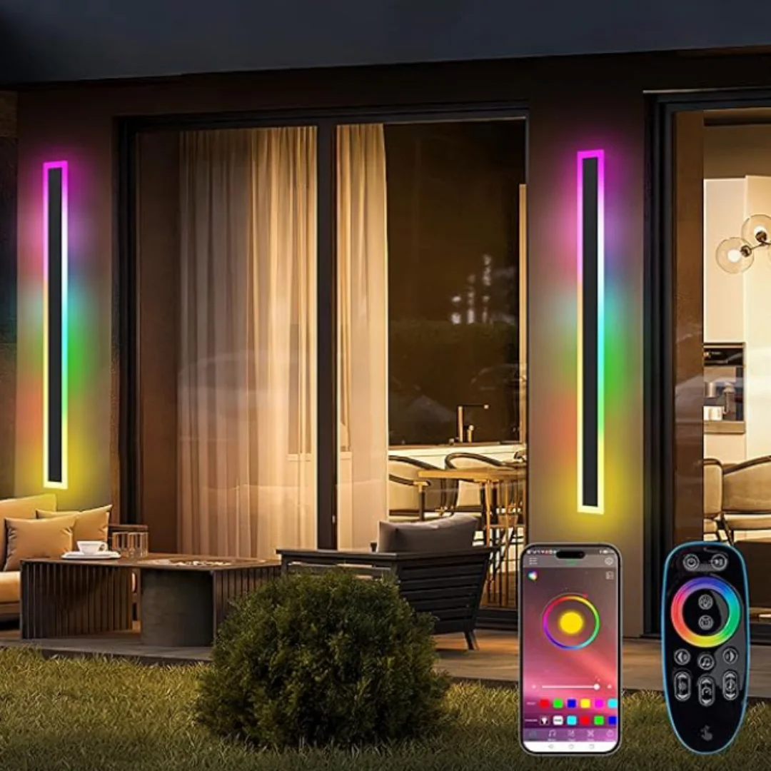 Outdoor Long Wall Lamp Fixtures LED Waterproof IP65 Wall Mount Light RGB 7-Colors Dimmable Garden Porch Lights Lantern Sconce