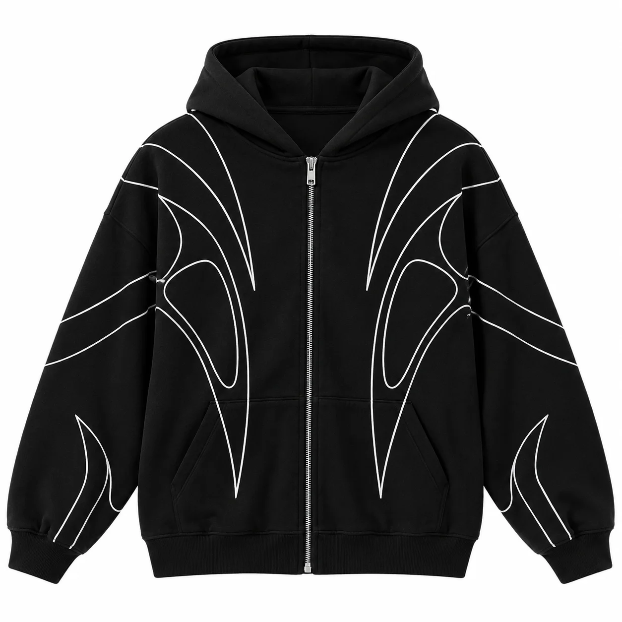 Trendiger Grafik-Reißverschluss-Hoodie, Oversized-Kapuzenpullover mit Linienmuster, Langarm, Lässige Streetwear-Herbstjacke 2026, Heißer Neuer Plus-Size-Verkauf – Detail 6